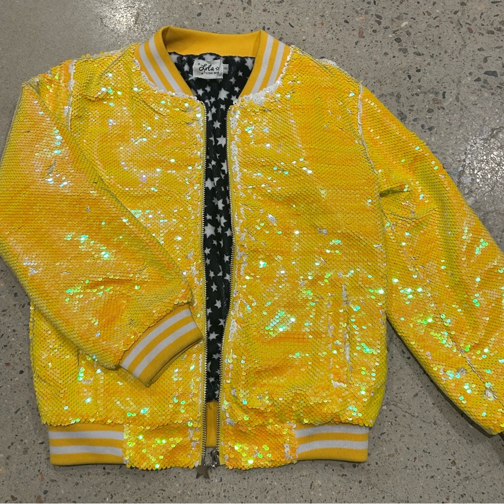 Lola + The Boys Sparkling Yellow Daisy Sequin Jacket